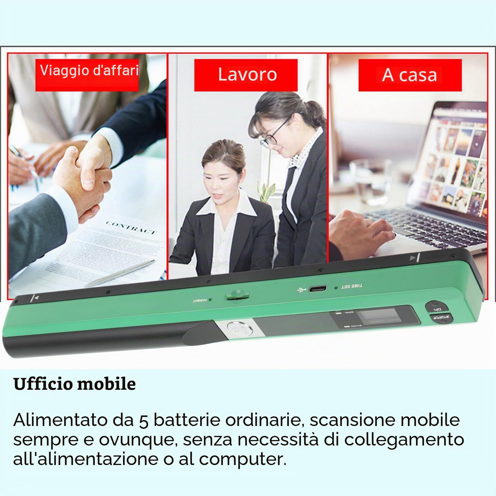 Scanner Fotografico Portatile, 3 modalità di Risoluzione, Facile da Usare, Formati di File Multipli Supportati, Ampia Applicazione, Buona compatibilità (GREEN)