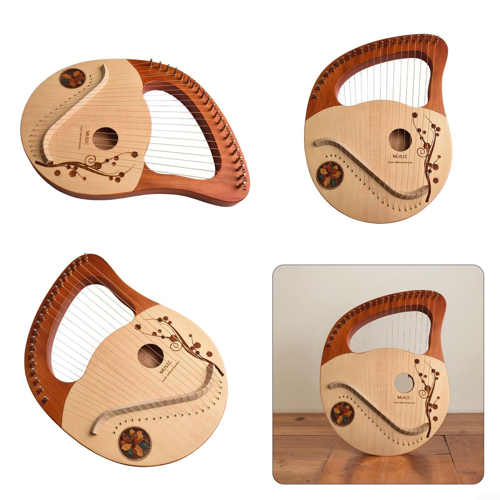 Juego de instrumentos musicales de 21 cuerdas de caoba con llave de afinación, cuerdas de repuesto, paño de limpieza e instrucciones (idioma español no garantizado)
