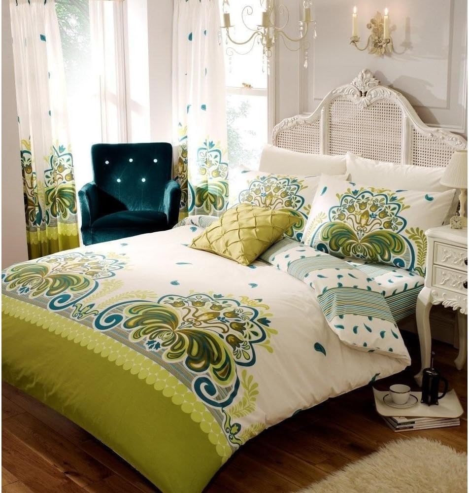 8PCS DOUBLE BED DUVET COVER BUMPER BEDDING SET FITTED SHEET +CURTAINS EDEN FERN Amazon.co.uk