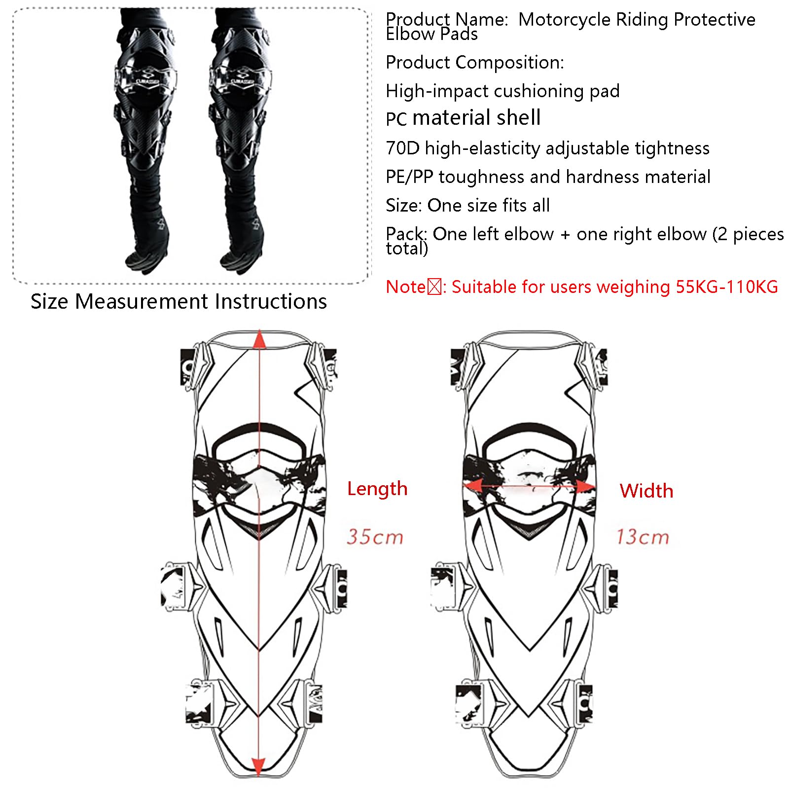 Coudières De Protection CE pour Adultes, Résistantes Aux Chocs Et Réglables, Confortables Et Adaptées À La Moto, Au VTT, Au Quad Et Au Cyclisme Tout-Terrain avec Gants