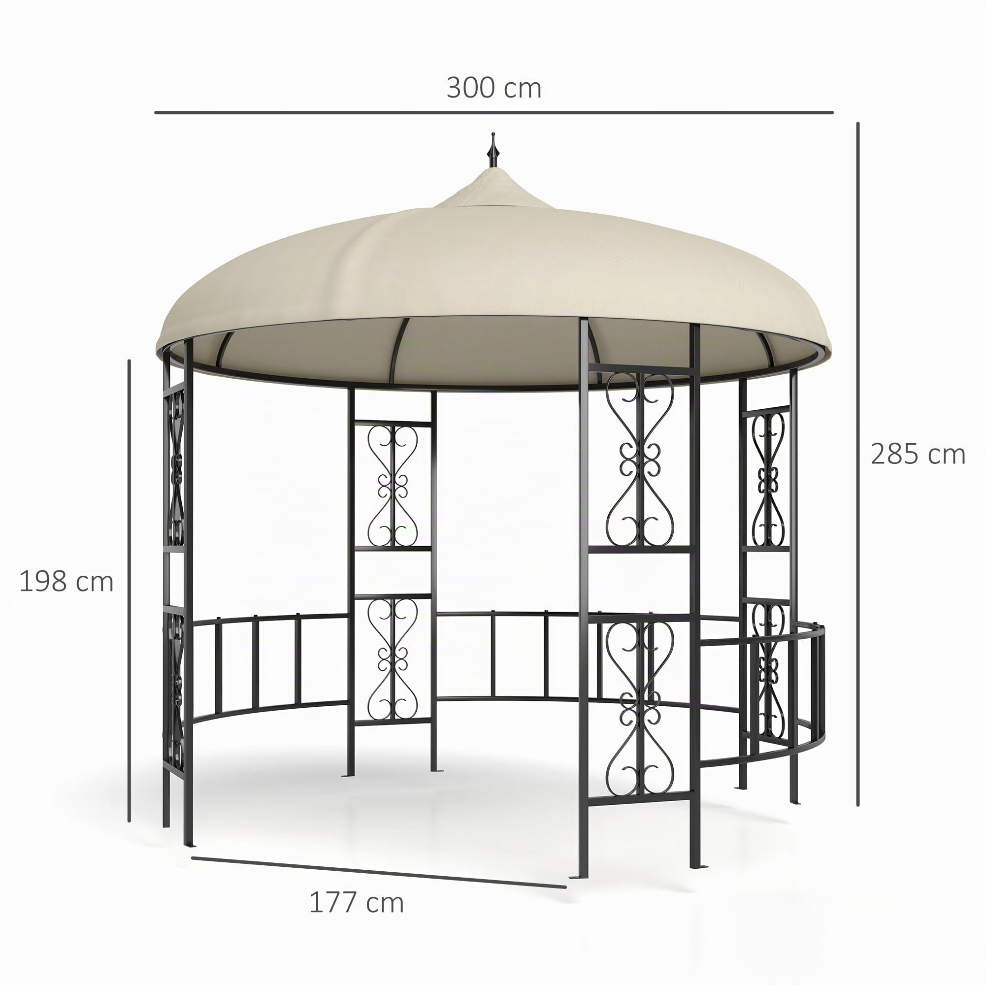 Outsunny Gazebo da Giardino Rotondo Ø3m con Tende e Prese d'Aria Beige | Gazebo da Esterno, in Metallo e Poliestere