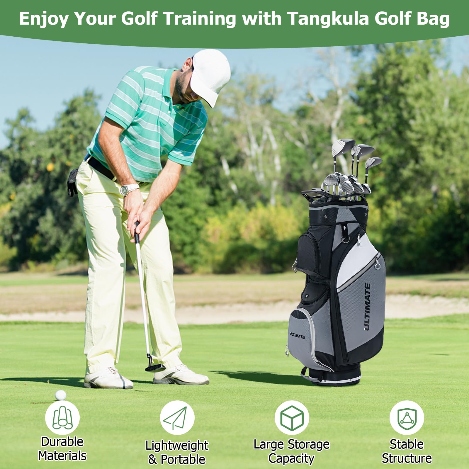 LIFEZEAL Golfbag, Cartbag mit 14-Fach Unterteilung, Tragbare Golftasche mit 7 Reißverschlusstaschen, Schulter oder Hand, wasserdichte Standtasche für Golf Trolley & Golf Cart