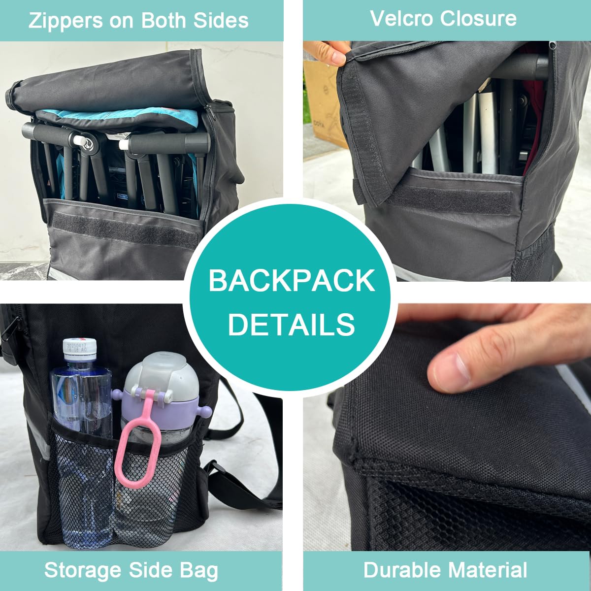 Borsa da viaggio pieghevole per passeggino compatibile con passeggini della serie Cybex (come Libelle, Coya, Beezy) - Dimensioni grandi e piccole - Tessuto resistente, Nero , Small Size (35*20*50CM)