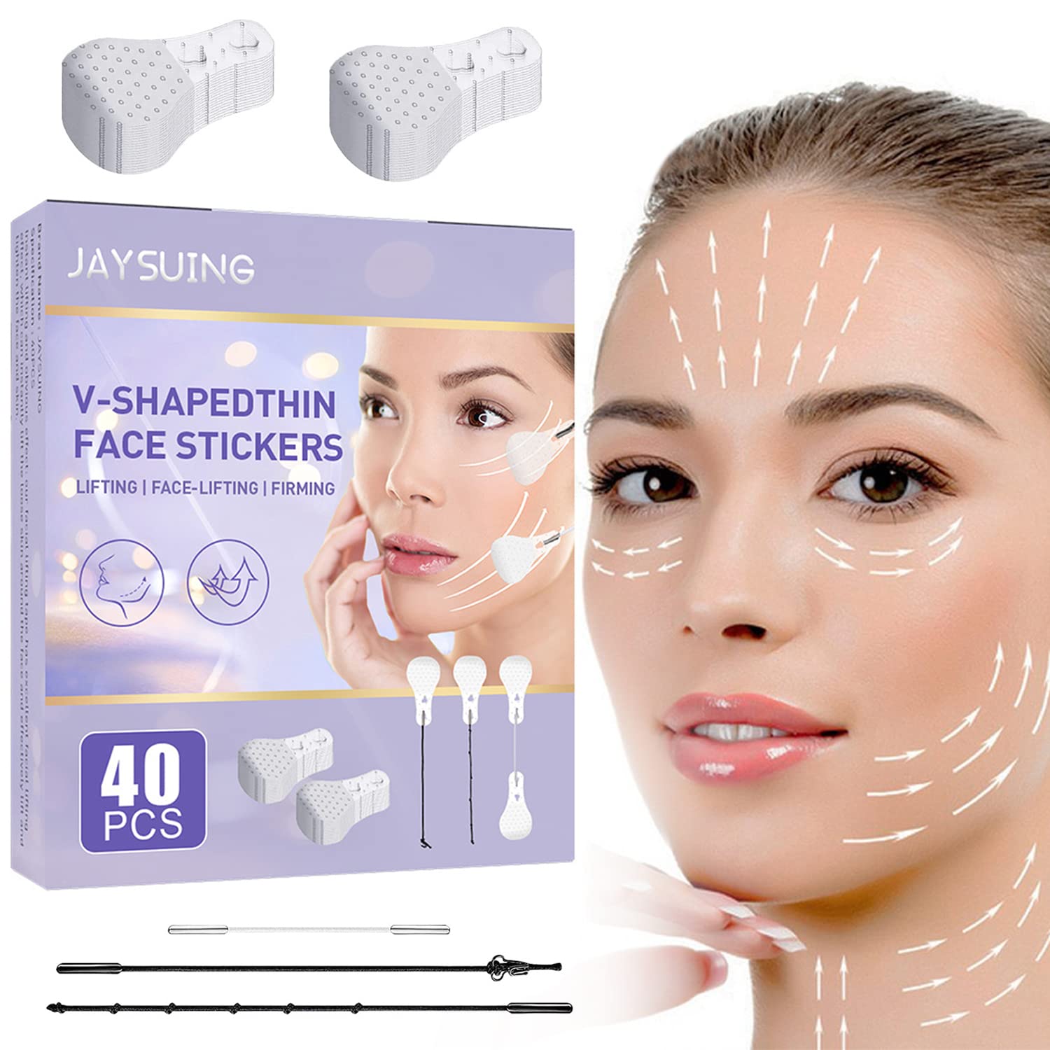 Cynamus Face Lift Tape, Cinta de Levantamiento Facial Pegatina, Invisible Lift Adhesivo Facial, Pegatina de Levantamiento de Arrugas Invisibles,Face Adhesive Tapes para la Boda,Belleza,Parte,40 Piezas
