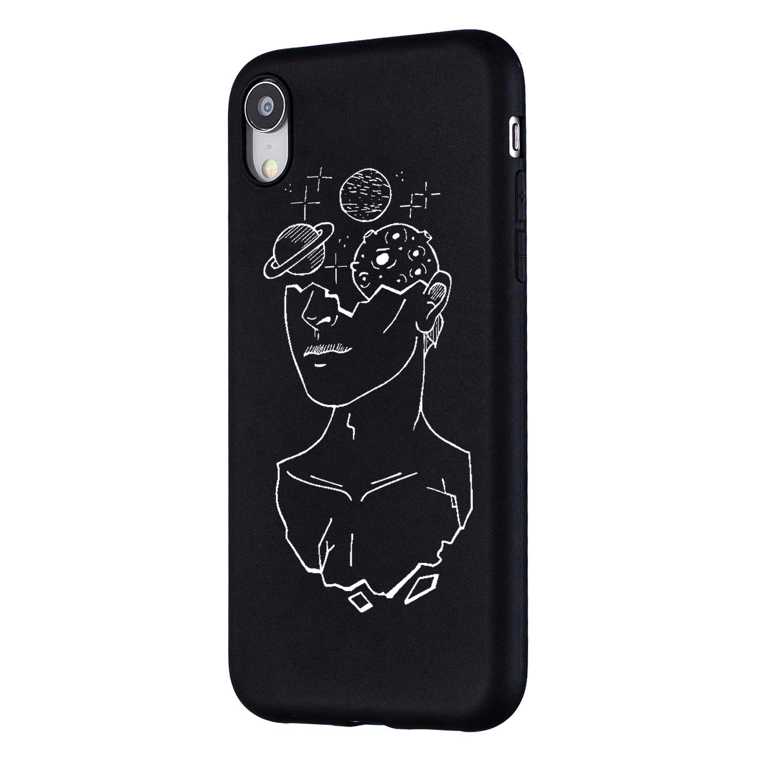 HopMore 3X Compatibile con Cover iPhone XR Silicone Morbide Nero Disegni Astronauta Ragazza Bella Custodia iPhone XR Antiurto Gomma Accessori Telefoni Case TPU Morbido - Design Moon