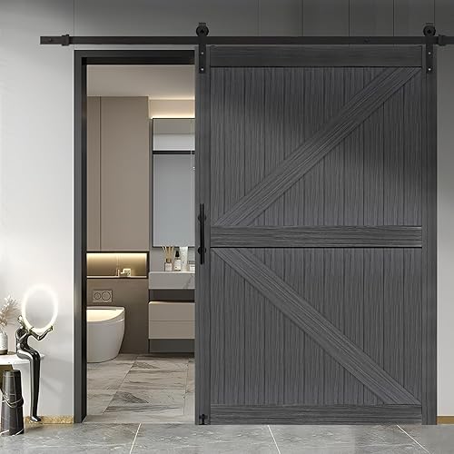 Miniatura 48 de S&Z TOPHAND® - Puerta doble de 18 x 84 pulgadas, de madera de fibropanel de densidad media, con kit de herrajes de 8 pies, panel sólido ajustable