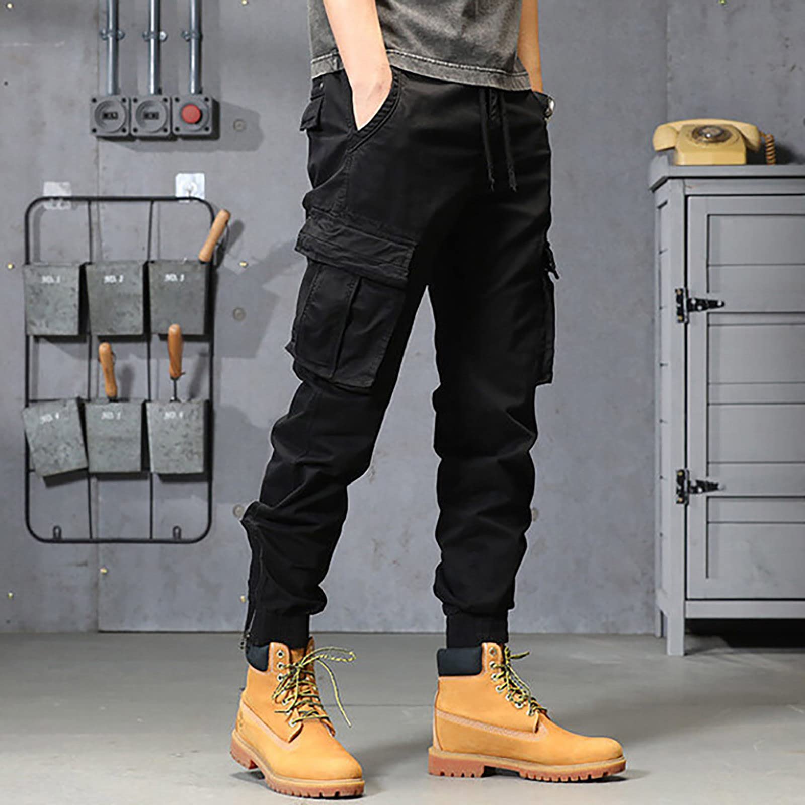 Genérico Pantalones a Cuadros para Hombre Pantalon Chandal Hombre Pantalón Cargo De De Corte Ajustado Pantalón Rectos con Múltiples Bolsillos con Botón a Presión Pantalones Chándal
