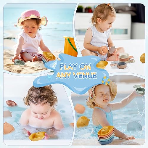 Miniatura 7 de Paquete de 16 juguetes de baño para bebés sin moho para niños, juguetes de baño de silicona fáciles de limpiar y exprimibles para bebés de 6 a 12