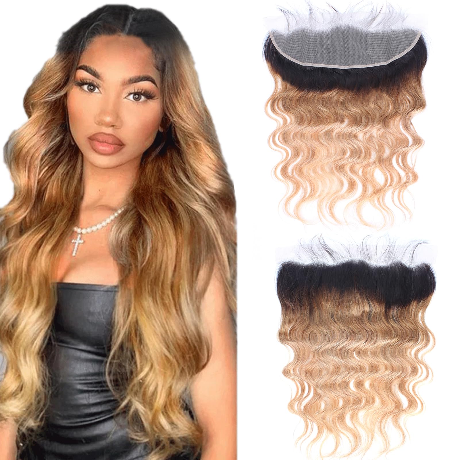 Ombre Body Wave 13x4 Ear to Ear Lace Frontal Closure 100% Unprocessed Brazilian Virgin Human Hair Swiss Lace Frontal Closure 180% Density Remy
