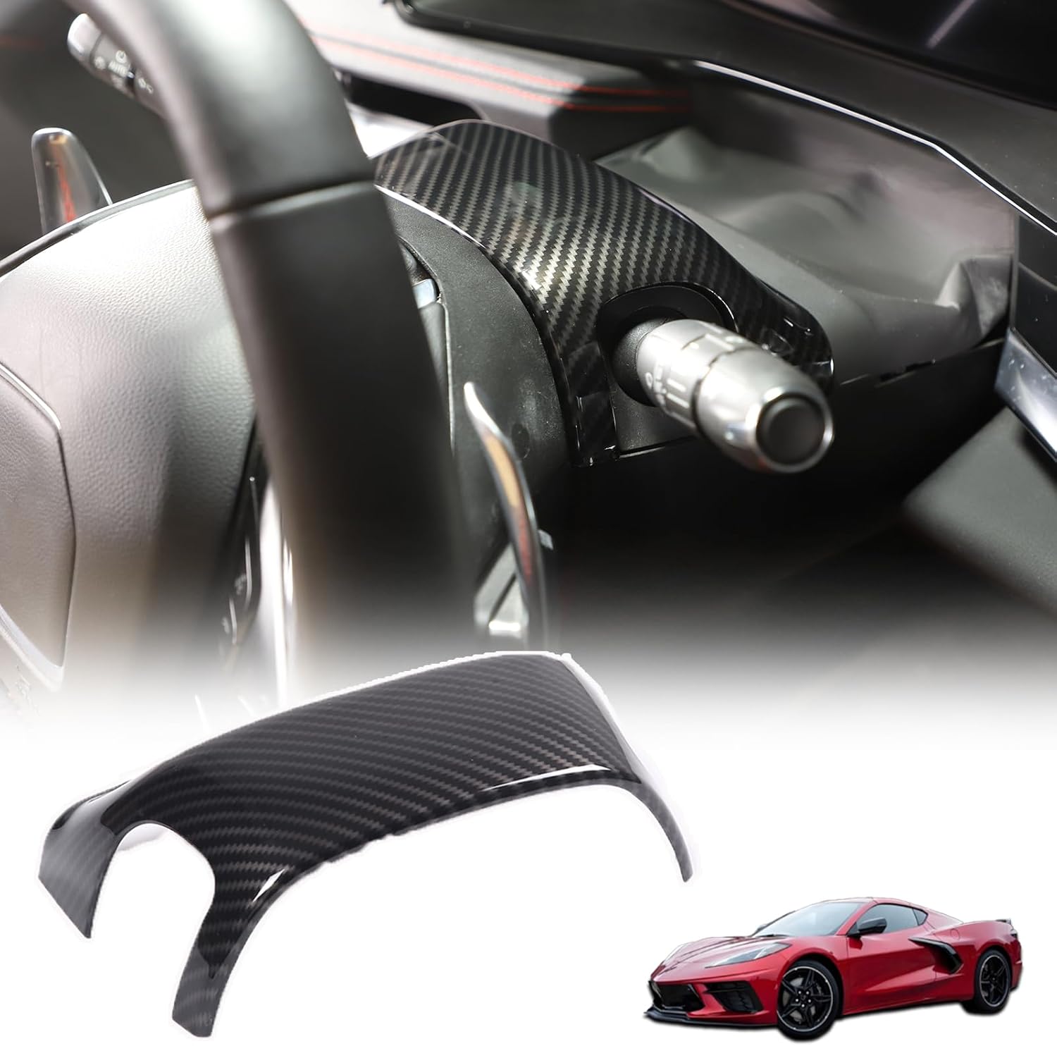 Steering Wheel Base Upper Trim Cover Compatible with Corvette C8 Stingray 2020-2025 ABS 1PCS,C8 Interior Steering Wheel Cover Trim Accessories (ABS Carbon)