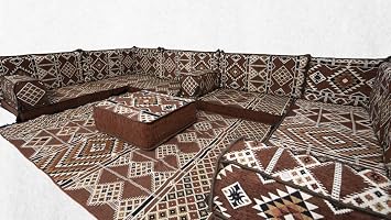 Brown Arabic Majlis,U Shaped Arabic Sofa Set,Floor Pillows,Corner Floor Sofa Seating,Floor Cushions,Oriental Floor Seating,Arabic Jalsa