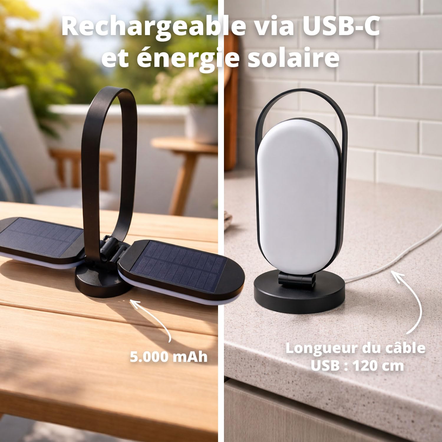 FLINQ Lanterne Camping Solaire PineGlow - LED USB-C Rechargeable, IPX4 | Batterie 5000 mAh, 240 LED & 3 températures (blanc chaud à froid), jusqu'à 28 h - pliable 180°, résistante IPX4, secours