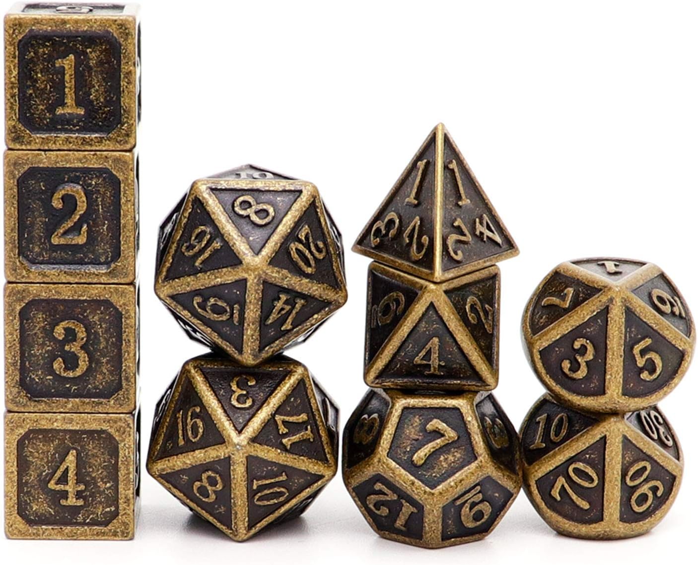 Haxtec 11 Pieces Metal DND Dice Set D&D Extra D6 D20 Ancient D&D Dice Compatible with Dungeons and Dragons TTRPG Games-Antique Bronze 11PCS