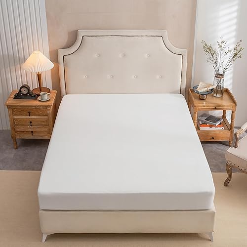 Miniatura 4 de PURE ERA Sábana bajera ajustable de algodón de punto de jersey (sin sábana encimera ni fundas de almohada), bolsillo extra profundo de hasta 15 a 20