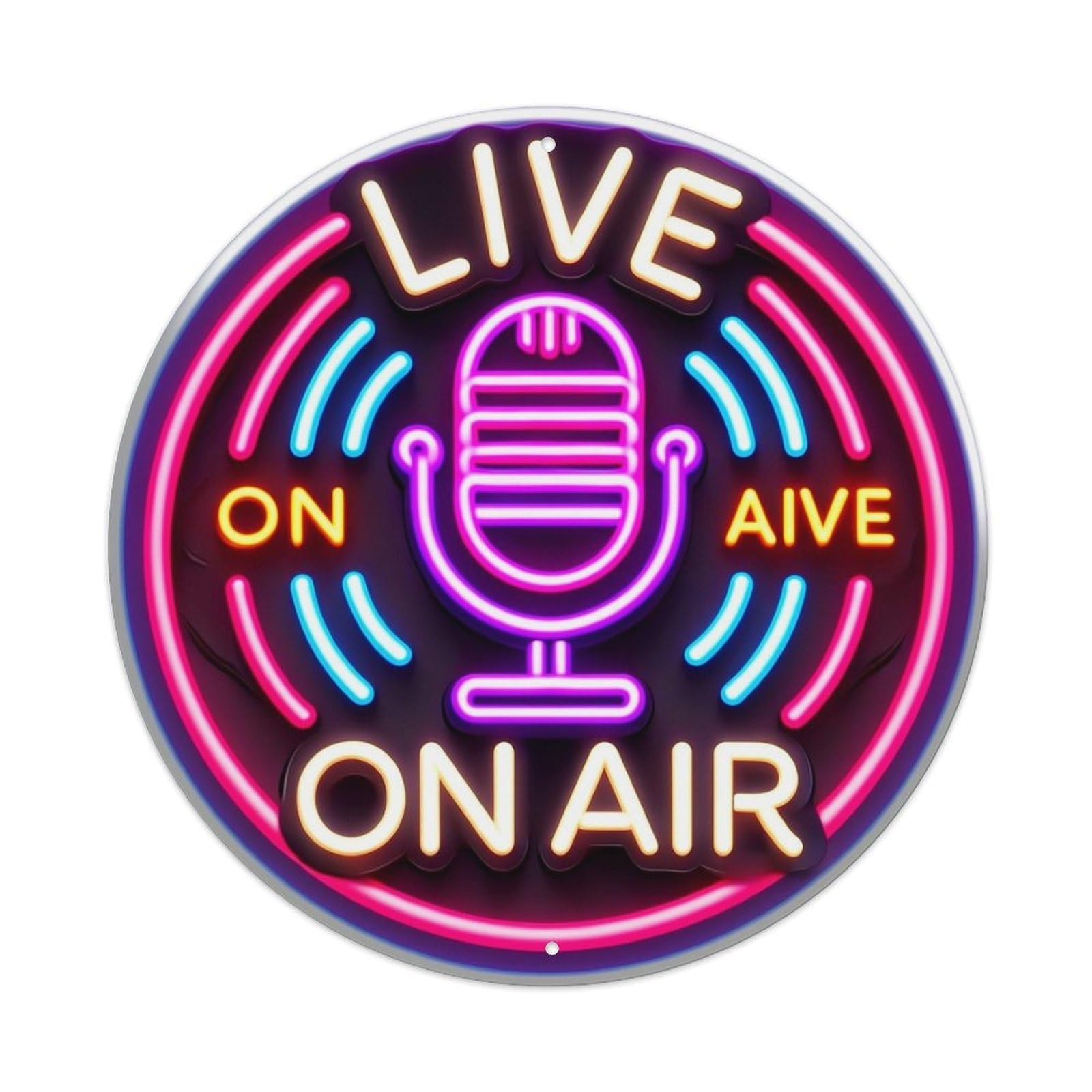 Neon Live On Air Microphone Design Tin Sign Metal Poster Vintage Metal Signs for Home Man Cave Bar Cafe Kitchen laundry room Wall Decorations 8x8 inches