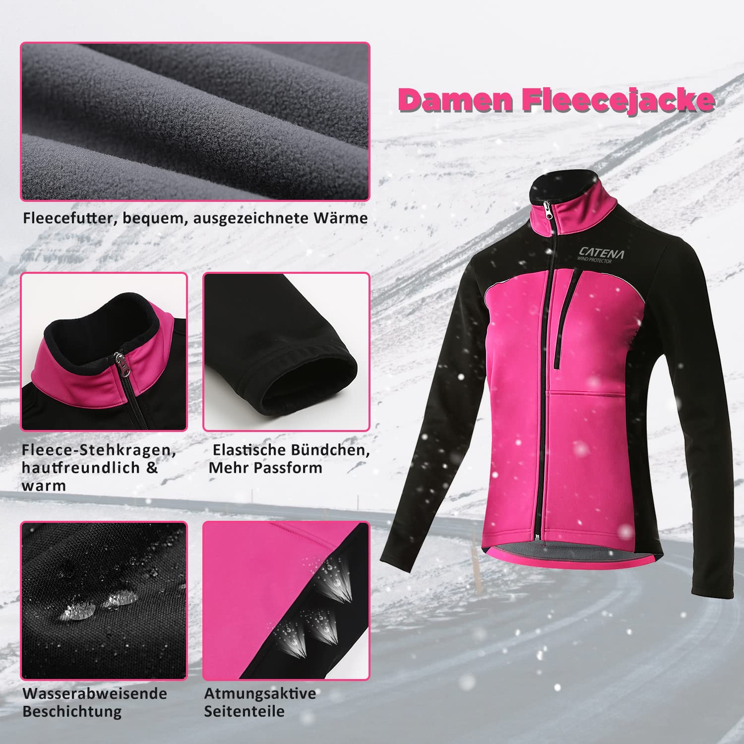 Veste Cycliste Hiver Femme, Veste VTT Imperméable, Veste Softshell Coupe-vent, Veste Thermique Respirante, Veste Cycliste Réfléchissante, pour Cyclisme, Course, Alpinisme, Randonnée