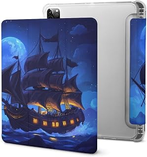 PiratesShip and Moon for IPad Pro/Air/2020/2021 Case | Funny Silicone PU Tablet Cover with Pencil Holder 10.9In 10.5In 9.7In