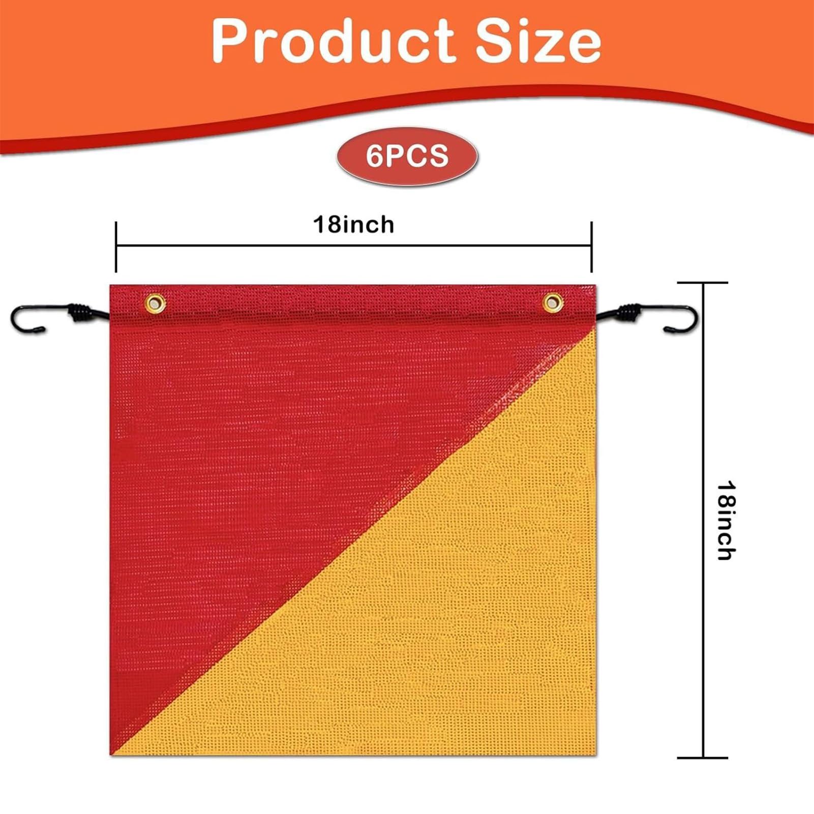 Bandera De Seguridad Cartel alta visibilidad 45,7 x 45,7 cm | 6 Banderas De Advertencia Con Cordón Elástico Para Camiones, Remolques, Vehículos, Construcción Y