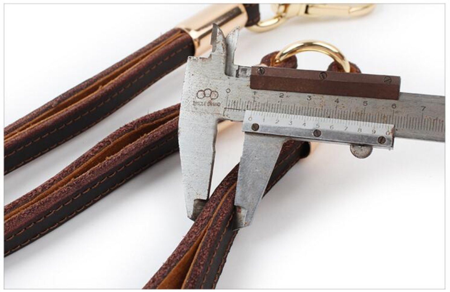 GH8 Length 73cm x Width 1.6cm Double-Deck General Style Genuine Leather Hands Free Dog Leash Premium Running Dog Leash Brown