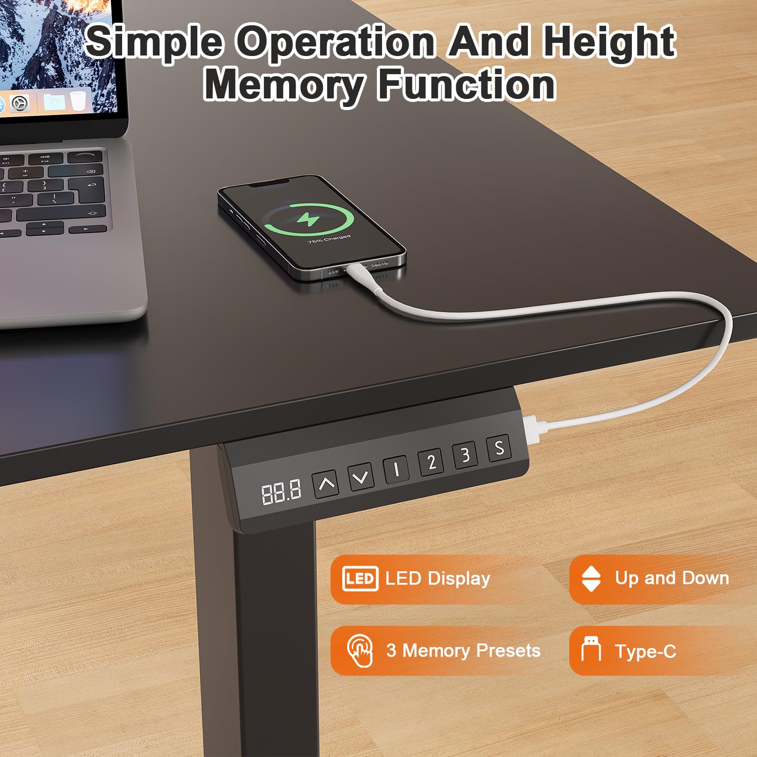 JUMMICO Bureau Assis Debout Double Moteur Double Traverse Capacité de Charge 100kg avec Panneau de contrôle Intelligent Contrôleur de mémoire à 3 Vitesses Interface USB-C Système Anti-Collision