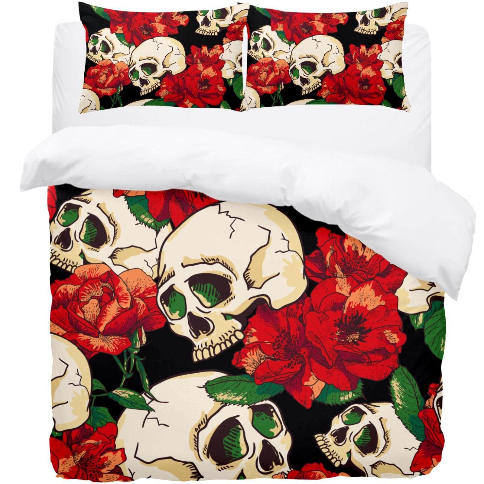 Housse de couette motif floral Halloween parure de lit 3 pcs