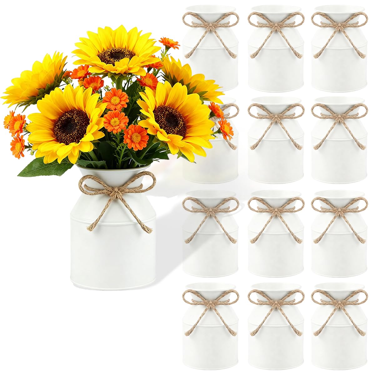 Vase en métal galvanisé avec nœud seau à fleurs vintage pour arrangement floral d'anniversaire