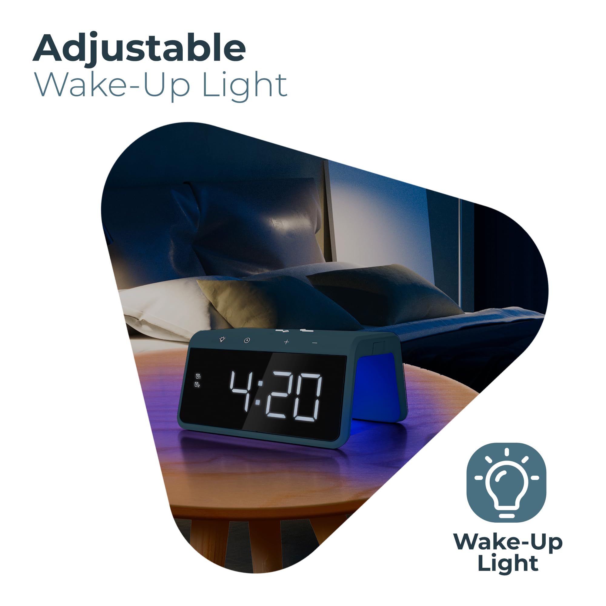 Caliber Cyfrowy budzik ze światłem, ściemniany wyświetlacz, podwójny alarm i stacja ładująca Quick Charge, dla dzieci i osób śpiących głęboko, głośny alarm, zegar cyfrowy