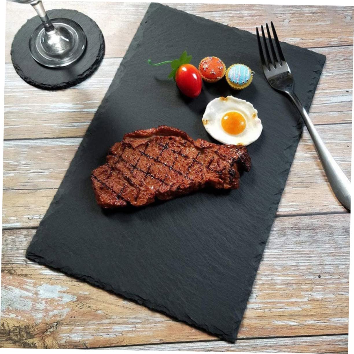 Cabilock Assiette à Sushis en Ardoise Noire Réutilisable Lot de 2