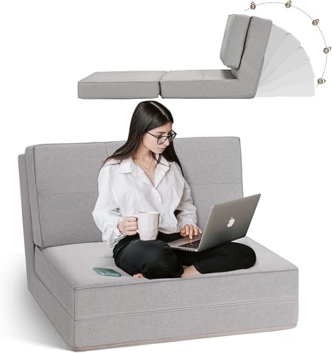 Haddockway Colchón plegable 3 en 1 ajustable tapizado con respaldo de 5 posiciones, colchón plegable convertible, elegante sofá largo para sala de