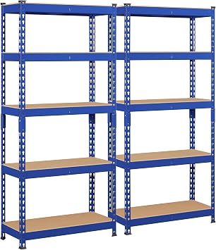Topeakmart 2 Pack 5-Tier Metal Storage Shelves for Garage 28x12x60in Blue