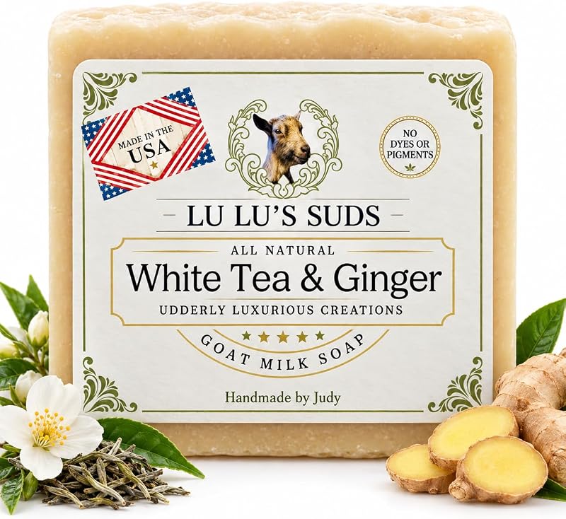 Sabonete artesanal de leite de cabra Lu Lu's Suds com chá branco e gengibre