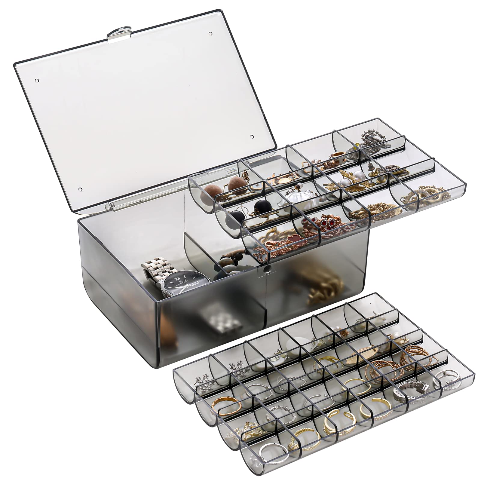 Jewelry Boxes for Women,38 Grid 3-Layer Jewelry Storage Box,Transparent Jewelry Rack on the Dressing Table,Ring Holder,Suitable for Gings, Necklaces, Bracelets, Earrings (Black)