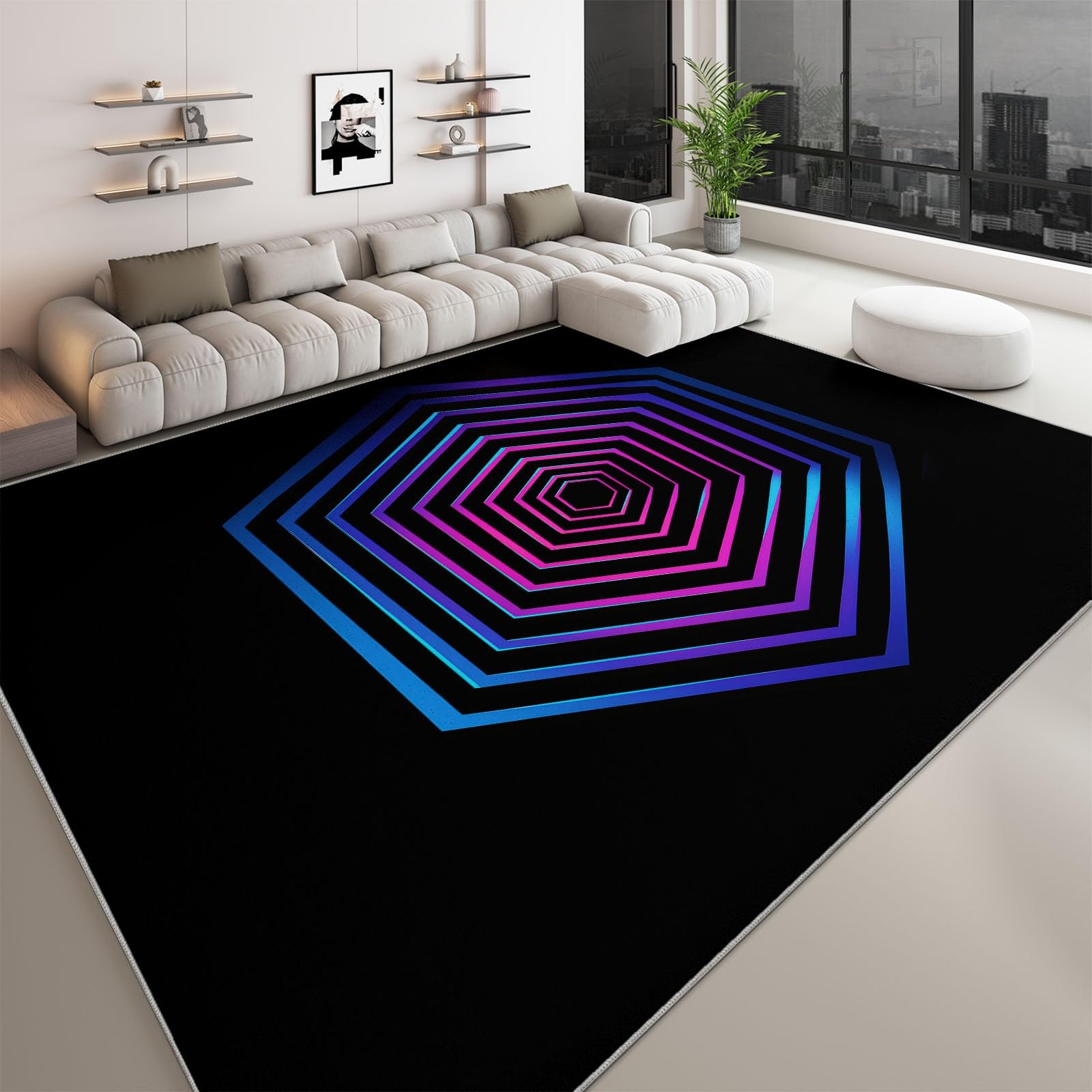 Tapis de chambre lavable en machine et antidérapant hexagone