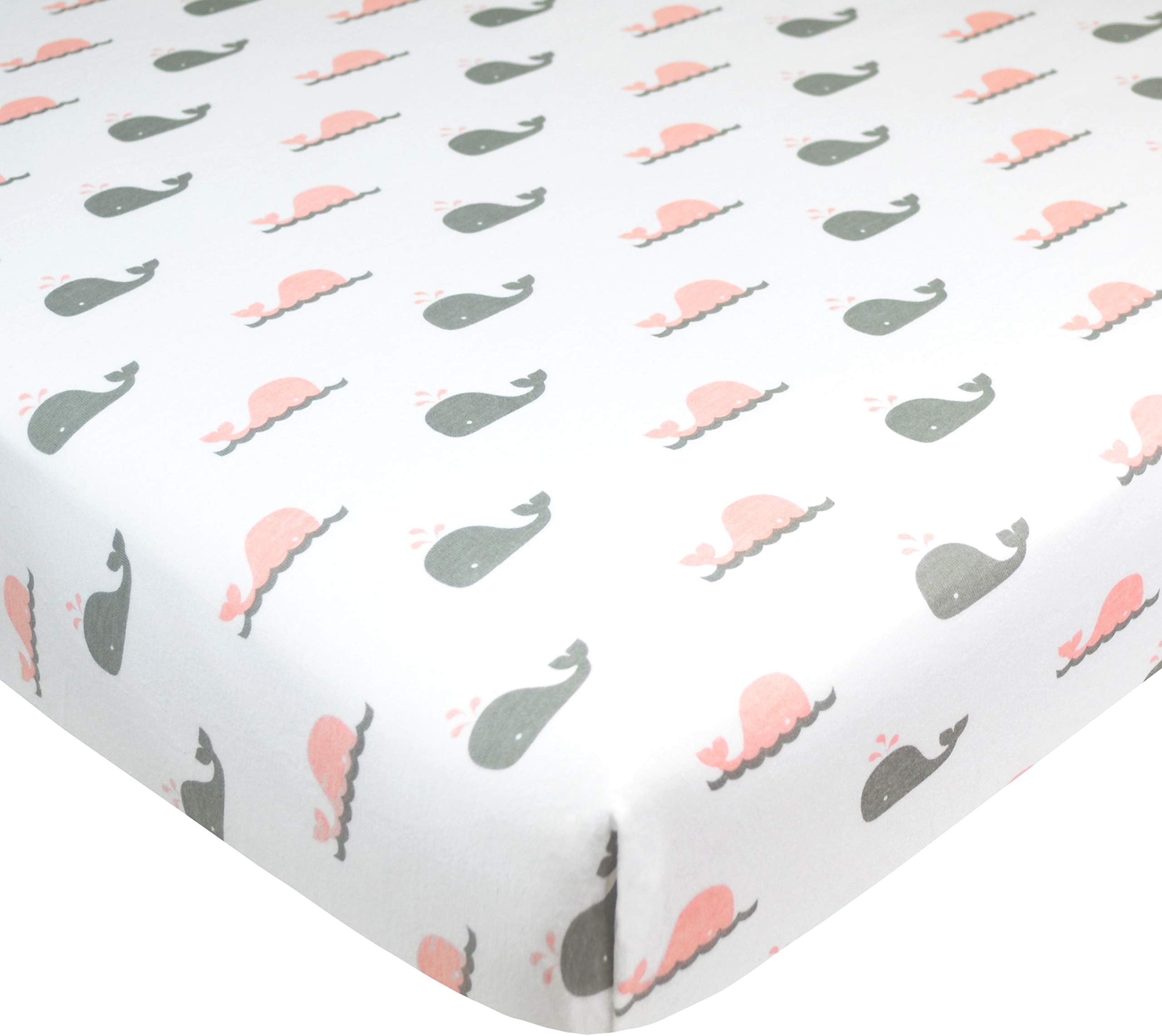 American Baby CompanyPrinted 100% Natural Cotton Value Jersey Knit Fitted Pack N Play Playard Sheet, Pink Whale, Soft Breathable, for Girls, 27 X39 (Pack of 1)