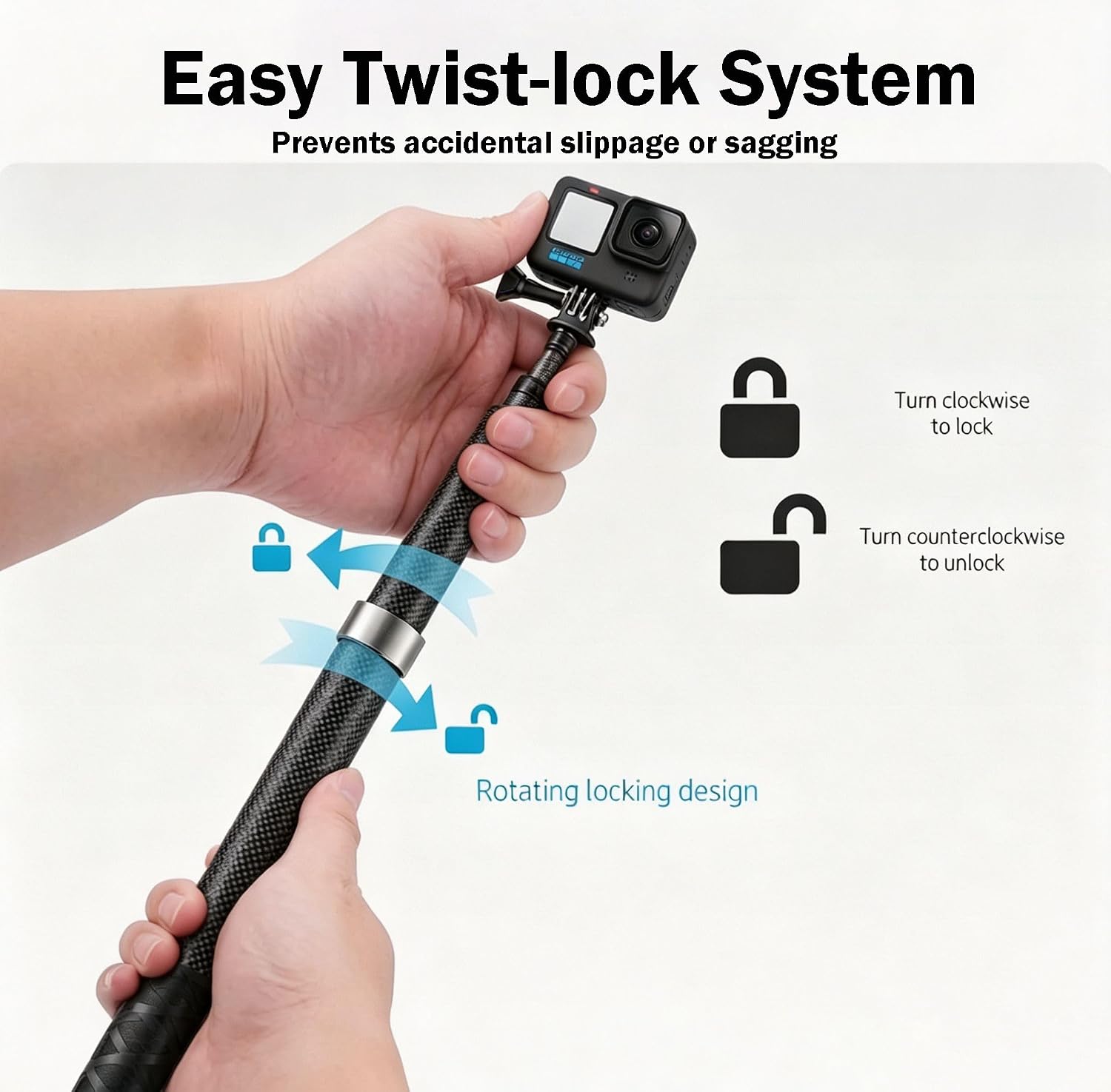 118in/3m Extendable Selfie Stick, 9.8ft Super Long Carbon Fiber Pole, Invisible Mode Compatible with Insta360 ONE X5 X4 X3 RS, DJI Action 6 5 4 3 2, GoPro Hero 13/12/11, with Adapter, Storage Bag