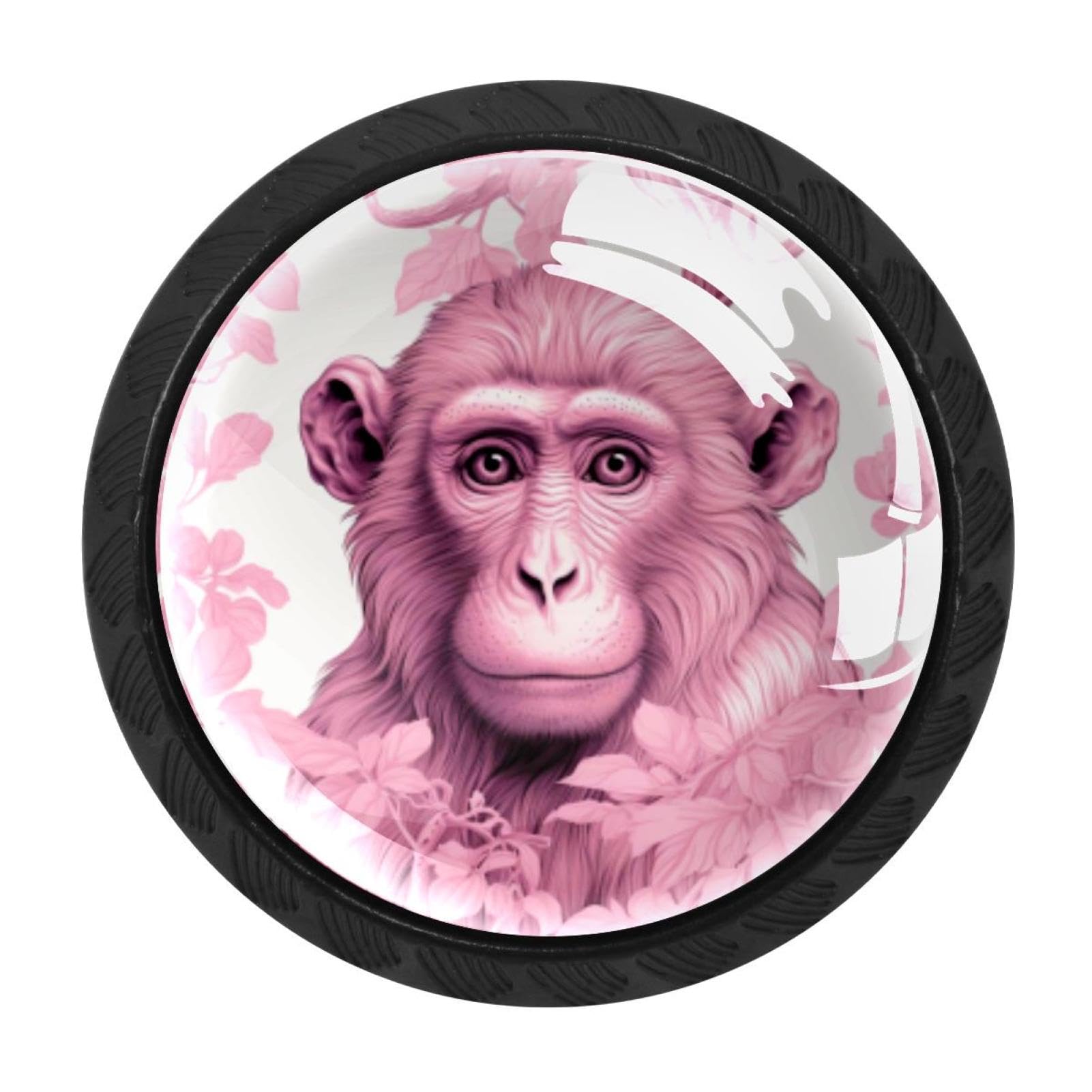 Chenzzzz Multicolored 07 4Pcs Pink Monkey Orangutan Dresser Knob Round Glass Drawer Knobs Pulls Cabinet Handle For Home Kitchen Office Bathroom Wardrobe Cupboard