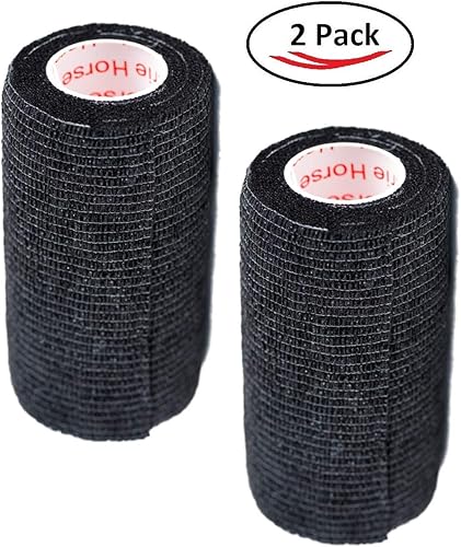 Miniatura 2 de Cinta adhesiva para veterinarios (negro) (paquete de 2) (4 pulgadas x 15 pies), autoadhesiva, adherente, cohesiva, flexible, autoadhesiva, rollo de