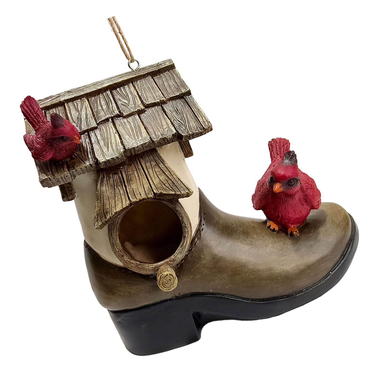 Resin Bird House for Small Birds, Boot Inspired Ornament with Front Perch, Round Opening, Garden Yard Fence Tree Display Accent Bird Nesting Ornament Boot Birdhouse Resin Garden Perch Cottage Yard Pet