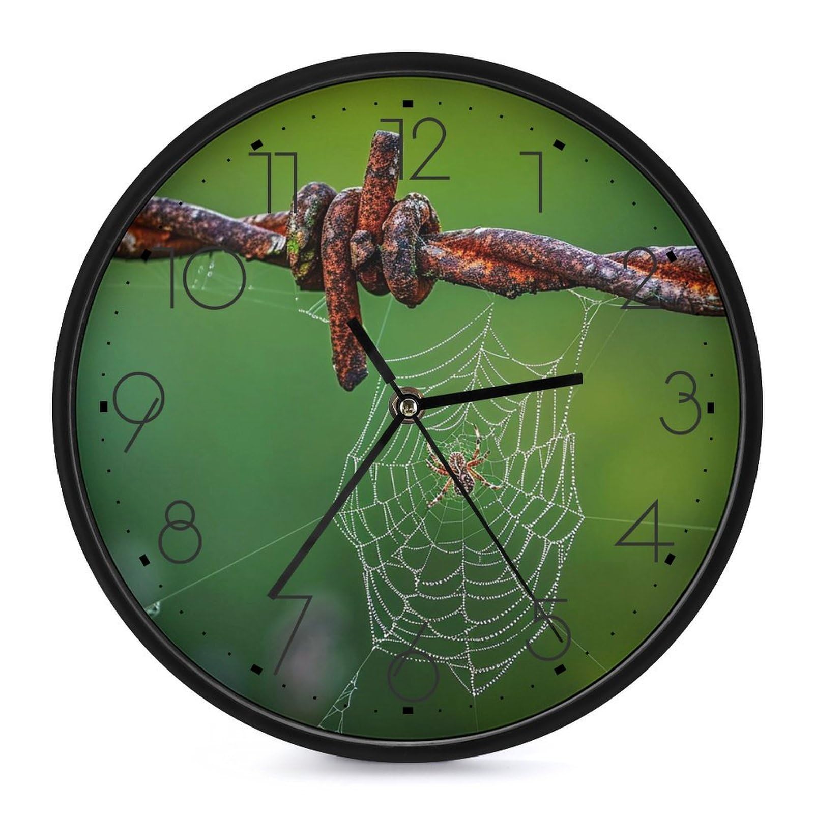 XOPEKVLAWM Wall Clock 10 Inch Non-Ticking Silent Modern Simple Style Round Decor Clocks Rusty Barbed Wire Clock Decorative Battery Operated Wall Clocks for Home Office Living Room Bedroom Kitchen