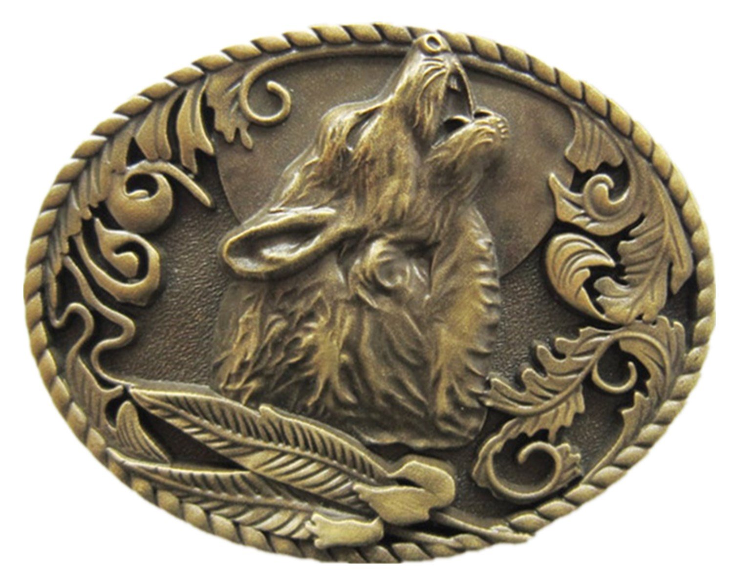 Jean's Friend Men's Antique Silver Antique Bronze Plated Wolf Wildlife Oval Belt Buckle Also Stock In The Us