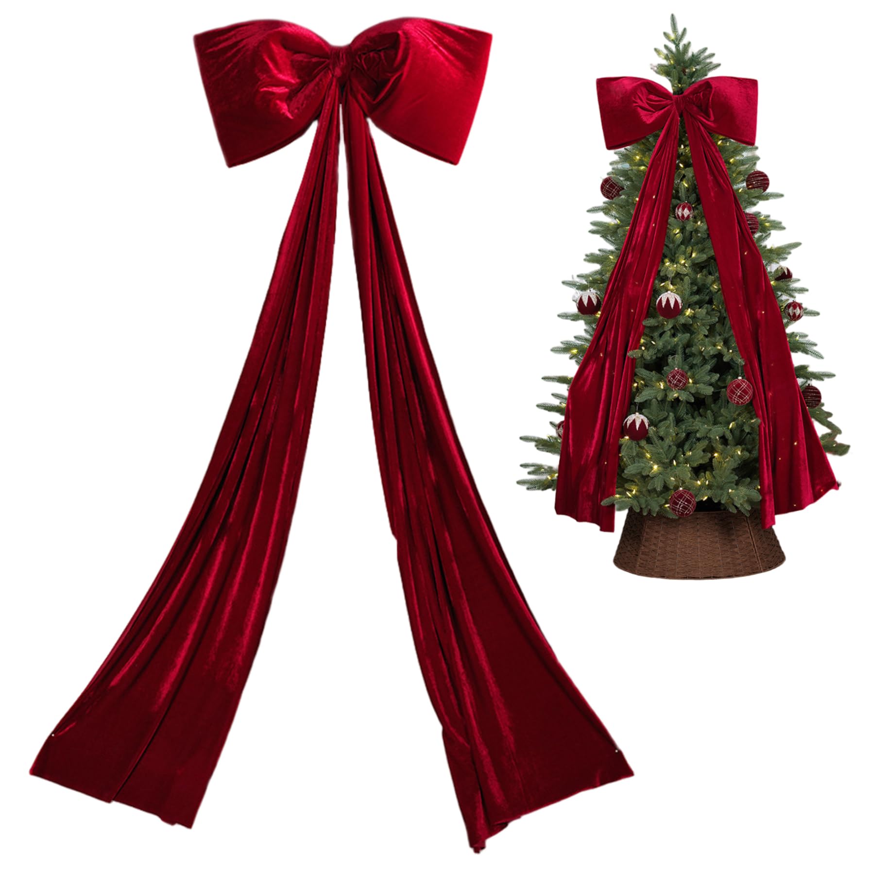 Peosaard Claret Velvet Bows For Christmas Tree, Christmas Tree Topper Bow, 71X28 Extra Large Red Velvet Bows For Home Toppers Wall Room Party Holiday Decor Supplies