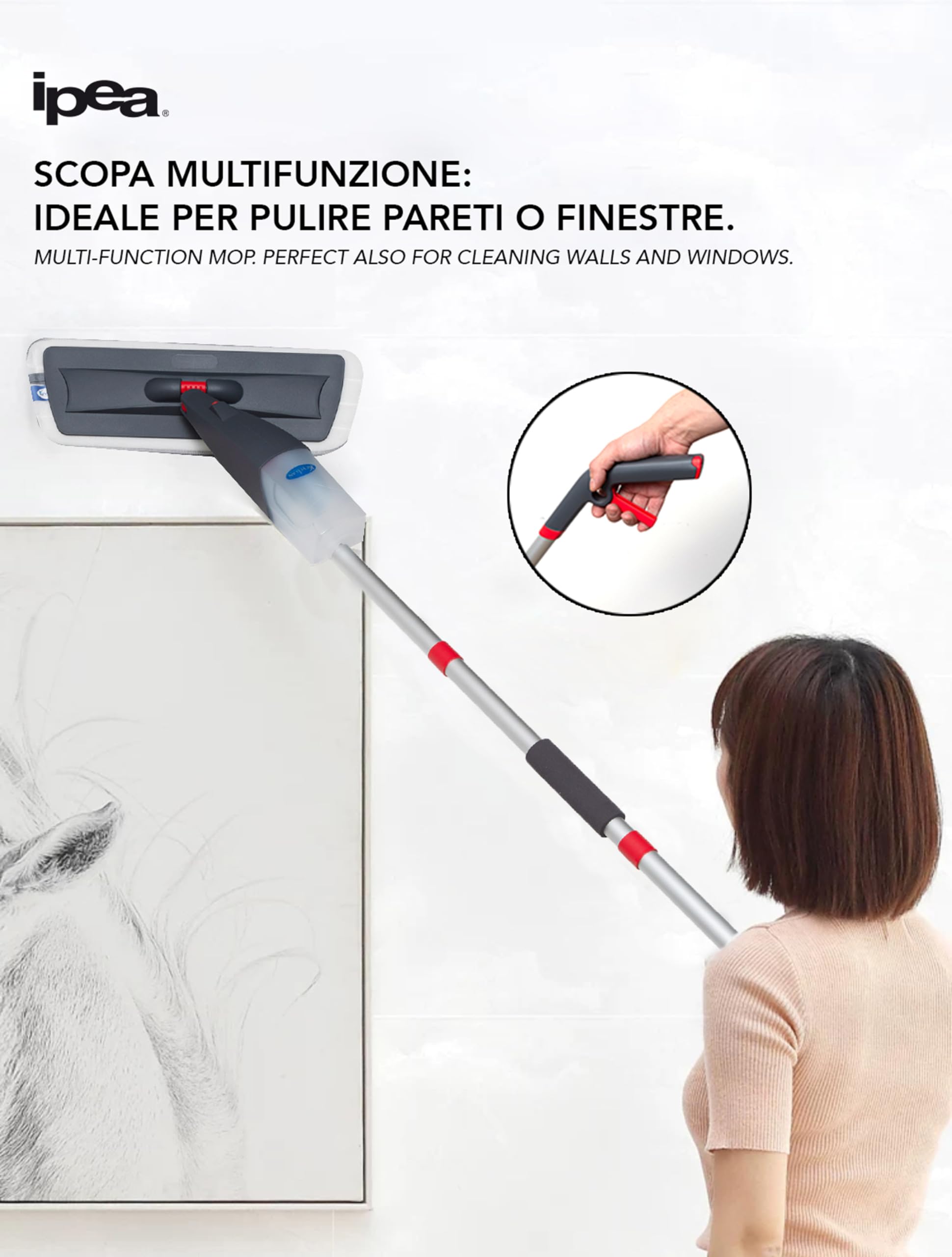 IPEA Aluminiowa szczotka do spryskiwaczy ze ściereczką z mikrofibry - super lekka - mop natryskowy z butelką do mycia podłóg, usuwanie kurzu, czyszczenie szyb