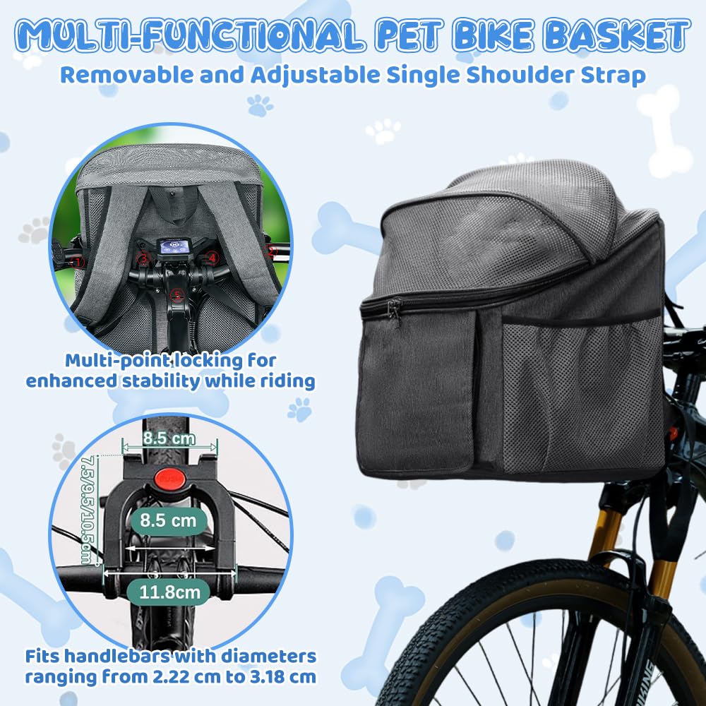Cesta Bicicleta Delantera para Perro, NAVESO 2 en 1 Cesta Bici con Adaptador para Manillar, Multiusos Plegable Canasta de Bicicleta de hasta 5 kg para Mascotas Pequeñas y Medianas