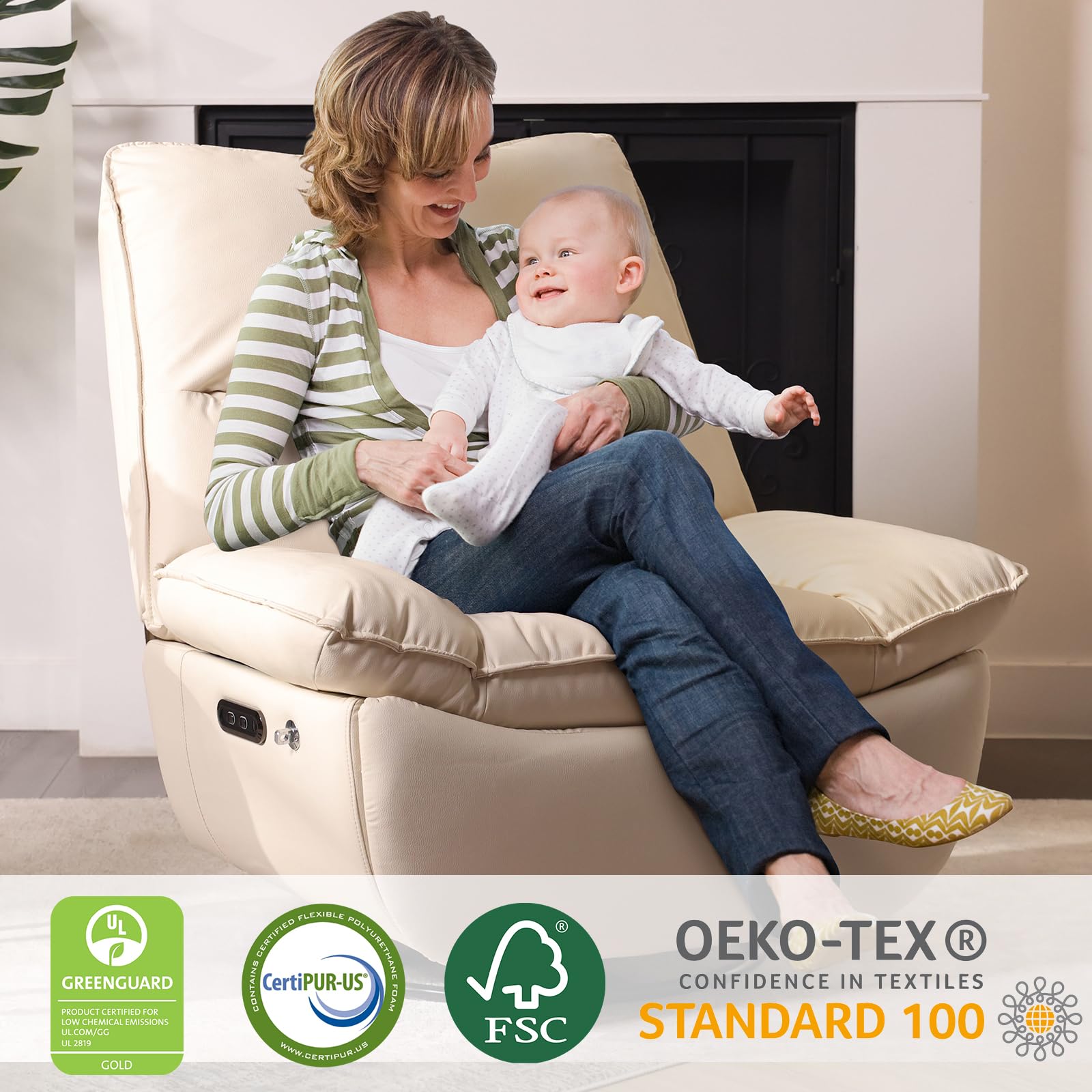 Couchus Rocking Chair Nursery with Power Adjustable, Electric Glider Recliner Nursing Chair for Breastfeeding with USB Port and Storage (Beige)