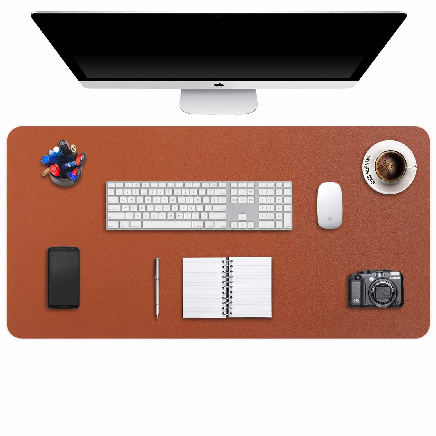 DOBAOJIA Große Schreibtischunterlage, Schreibtischmatte, Desk Pad, Schreibtischschutz, Schreibblock, für Laptop/Tastatur/Maus, PU Leder Wasserdicht + Wildleder Rutschfest 90 x 43cm (Braun)