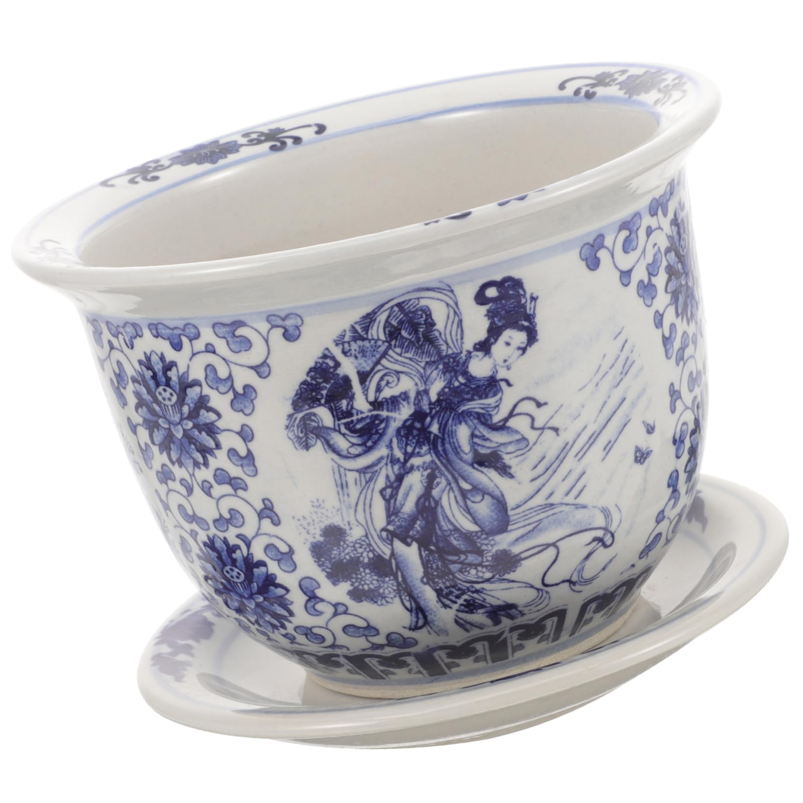 BESPORTBLE Ceramic Planter Pot Mit Untersetzer Eleganter Keramiktopf Für Sukkulenten Und Blumen Chinesisches Design Für Garten Balkon Und Innenräume