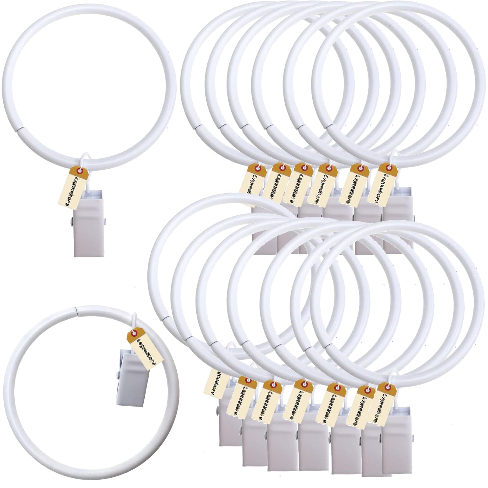 Lsgoodcare Curtain Clips with Rings White 2Inch, 20Sets Strong Metal Decorative Shower Curtain Clip Rustproof, Drapery Cafe Clip Rings