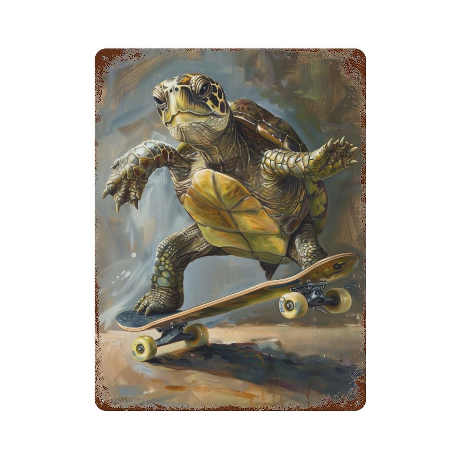 Rust Effect Turtle Skateboard Skating Rusty Metal Tin Sign 15.7"x11.8", Old School Wall Decor for Pub, Kitchen And Man Cave Decor