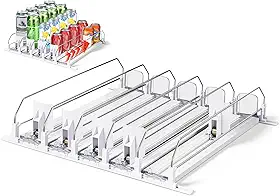 Organizador de Bebidas Autoempurrável, Dispensador Automático de Bebidas, Ajustável em Largura, 5 Fileiras, Branco