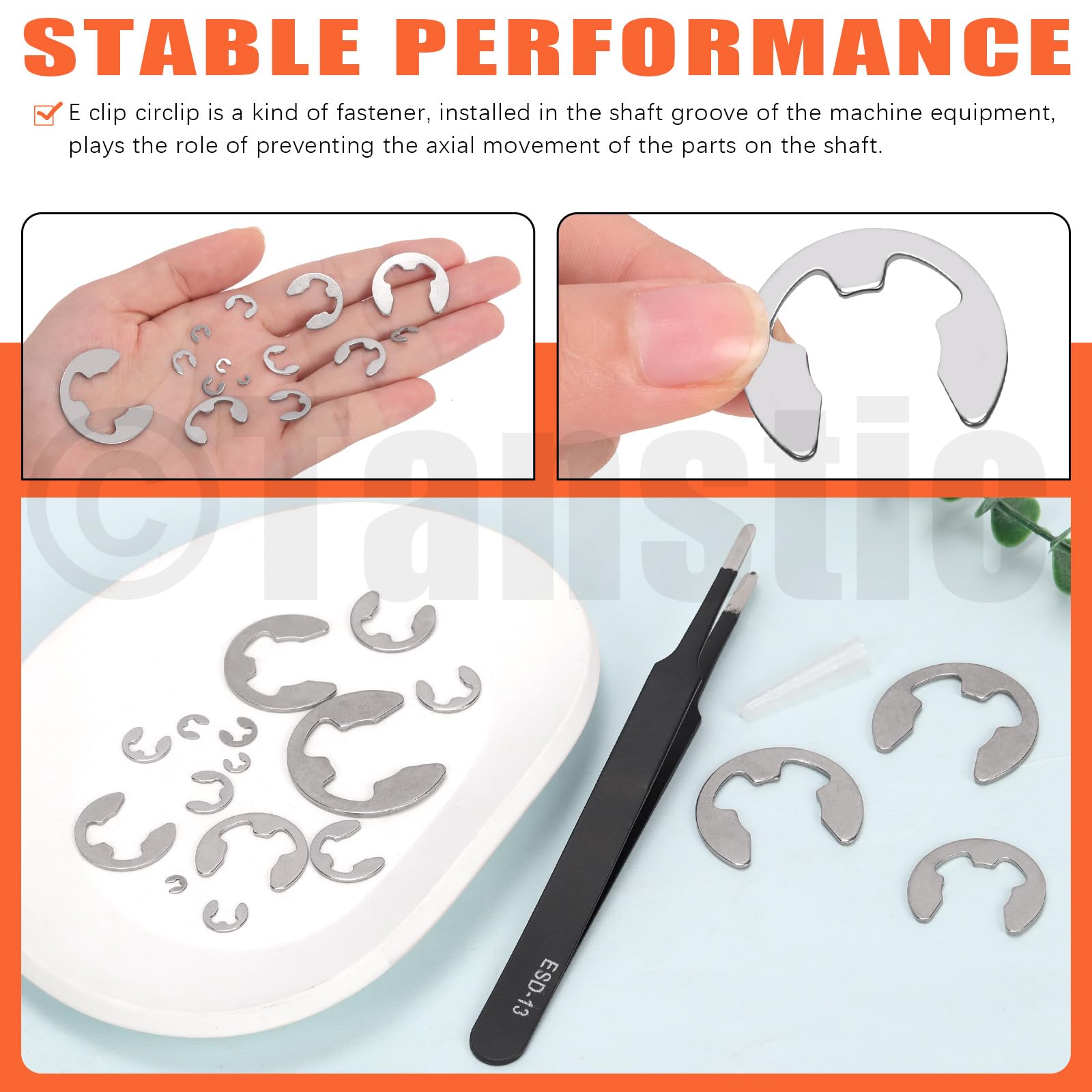 Tanstic 210Pcs 14 Sizes E-Clip External Retaining Ring E Clip Assortment Stainless Steel E-Clip for Bearings Gears - Image 4